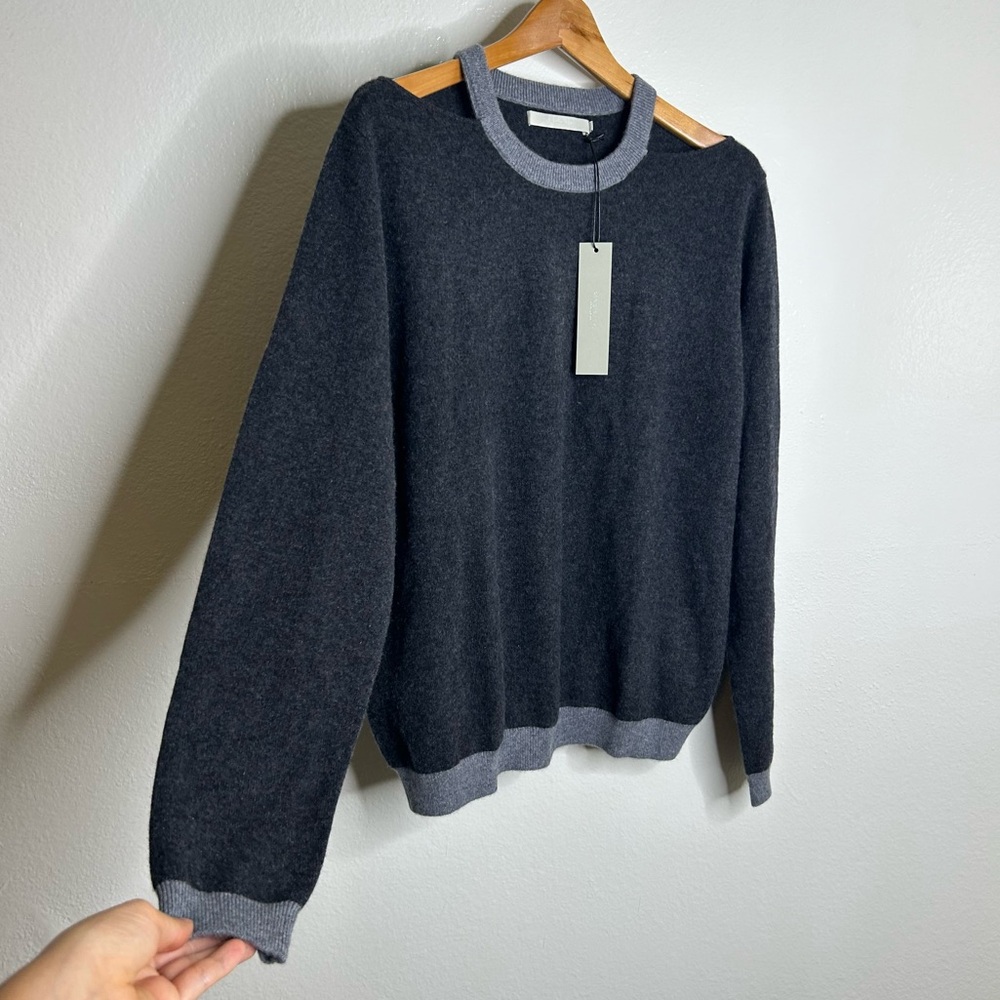 NWT 100% Cashmere Grey Cutout Two Tone Sweater OGD Size Large